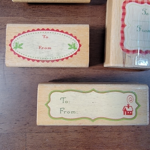 Lot of 5 wooden block rubber stamps for Christmas gift wrap crafting - Picture 4 of 10